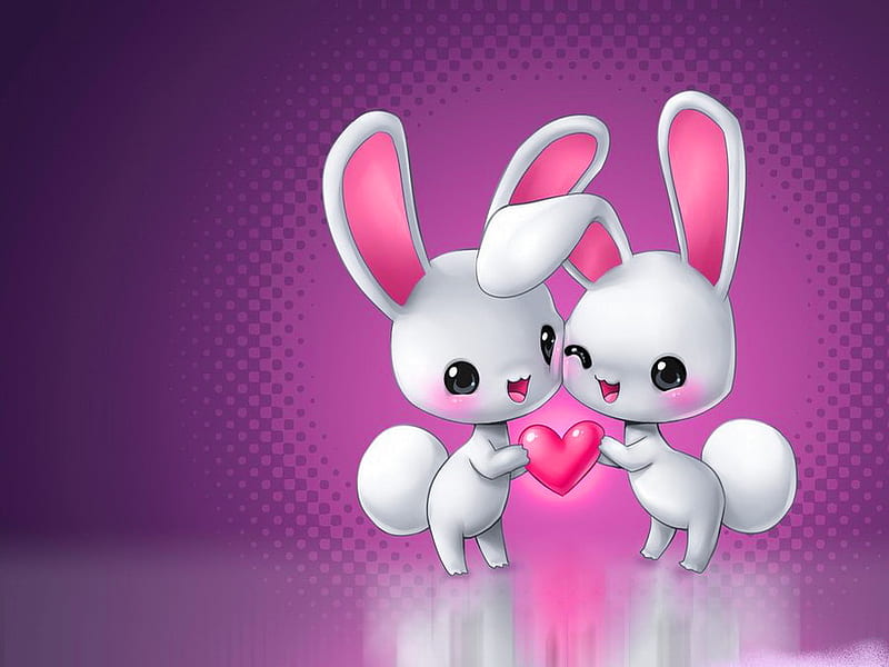 Conejitos, amor, corazón, conejos, rosa, Fondo de pantalla HD | Peakpx