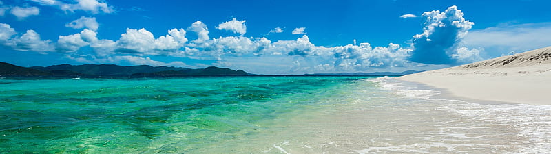 Beach, panoramic, ocean, clouds, wide, sea, dual monitor, water, wide  screen, HD wallpaper | Peakpx