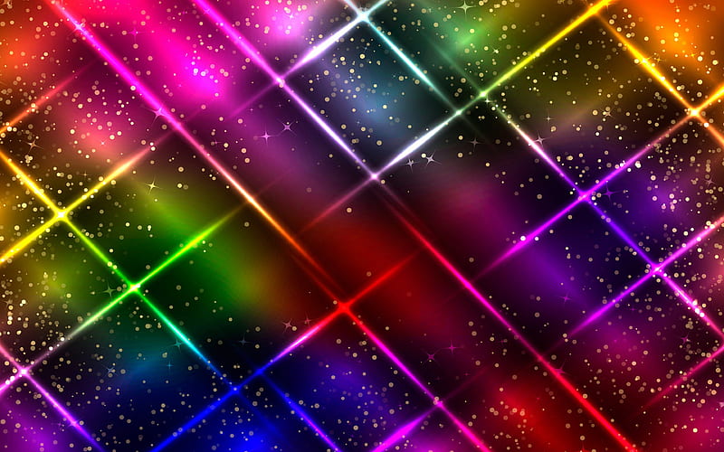 colorful neon rays abstract art, creative, neon lines, neon rhombuses, abstract backgrounds, HD wallpaper