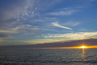 Lonely bench on a seashore at sunset, shore, horizon, bench, colors ...