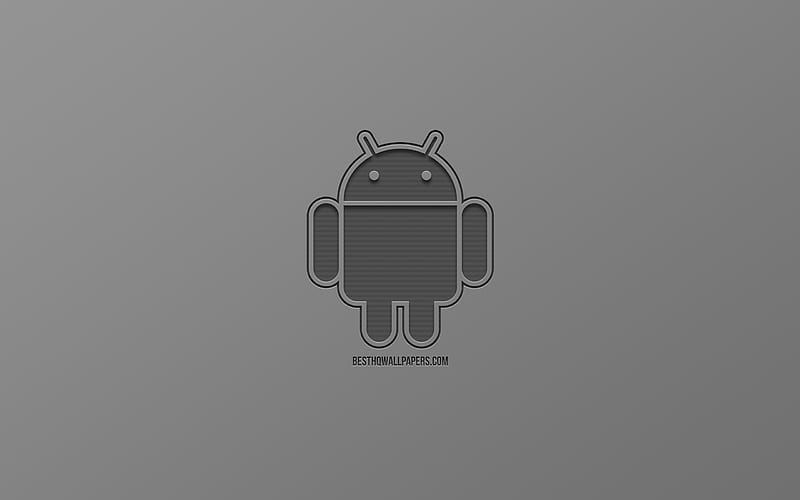 Android, logo, gray background, stylish art, operating systems, emblem, Android logo, HD wallpaper