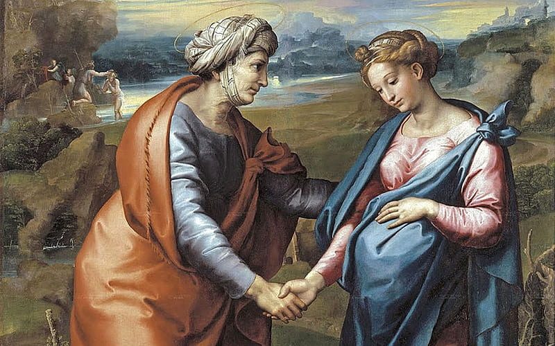 Visitation, Elisabeth, Mary, pregnancy, HD wallpaper