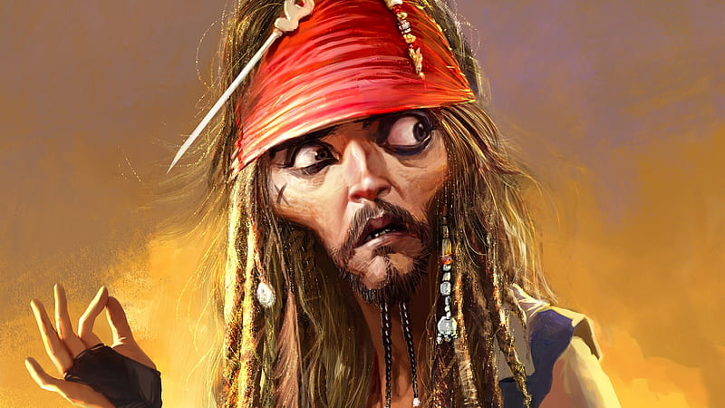 Jack Sparrow by Lu Rojas, portrait, Johnny Depp, art, caricature, man, pirate, fantasy, jack sparrow, face, funny, HD wallpaper