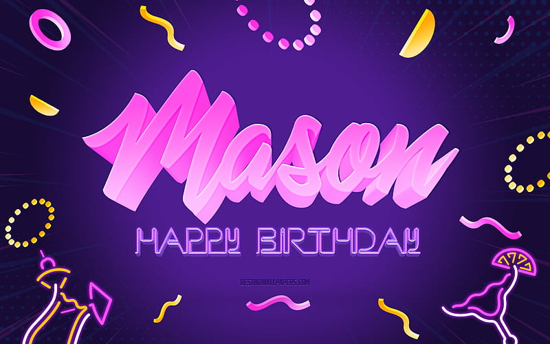 Happy Birtay Mason Purple Party Background, Mason, creative art, Happy Mason birtay, Mason name, Mason Birtay, Birtay Party Background, HD wallpaper