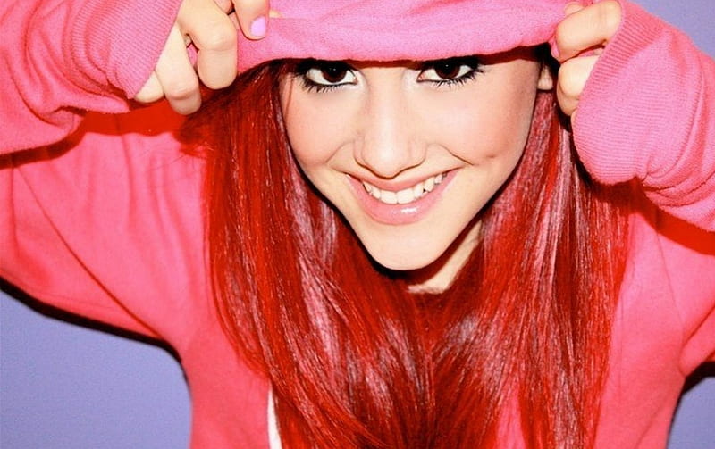 Ariana, coat, smile, redhead, pink, HD wallpaper