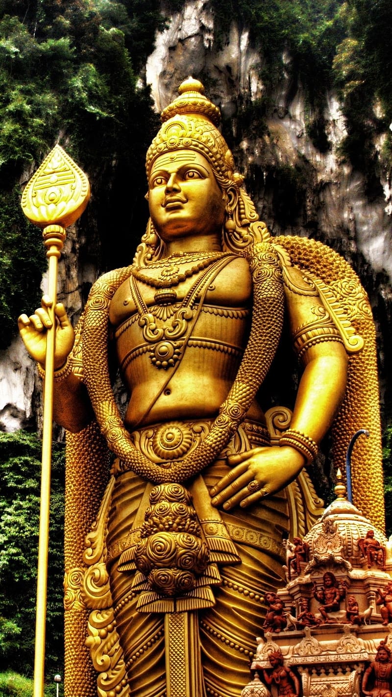 Murugan Statue With Greenery Background, murugan , greenery background, statue, lord, god, temple, HD phone wallpaper