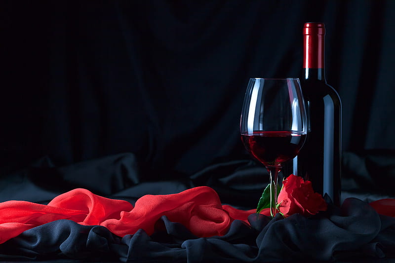 ❤️, Bottle, Roses, Glass, Wine, HD wallpaper