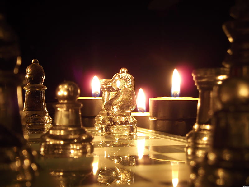 Chess By TeaLight, playing, tea light, little, romantic, fun, mysterious, candles, dark, chess, HD wallpaper