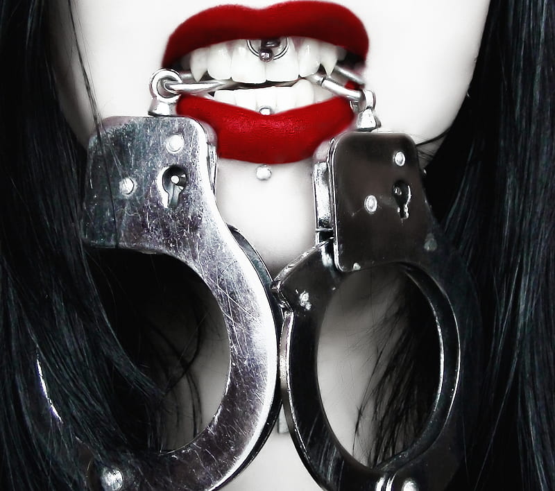 Handcuff vampire II, fetish, mouth, raven, starbl00d, HD wallpaper