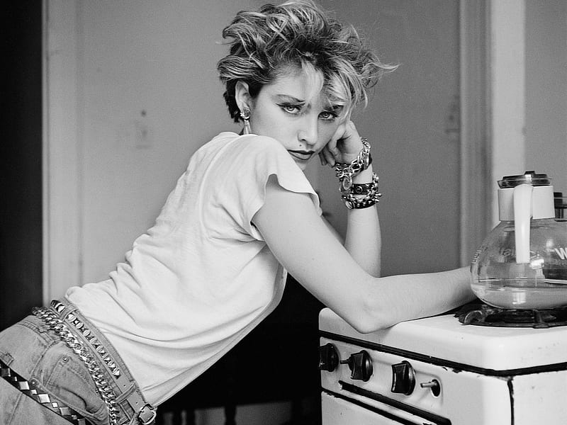 Madonna, artist, young, bw, actress, black, white, singer, HD wallpaper