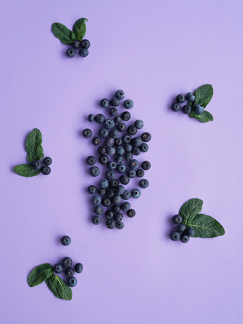 blueberries, berries, mint, leaves, HD phone wallpaper