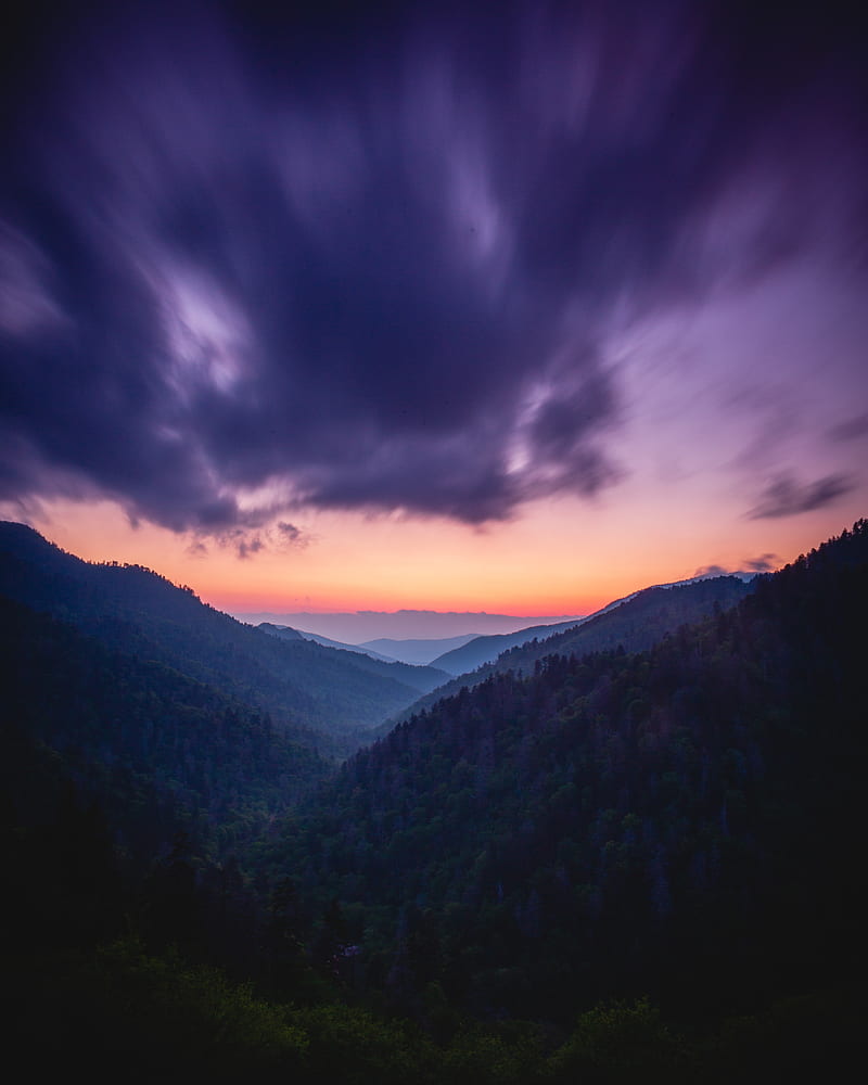 mountains, fog, twilight, clouds, landscape, HD phone wallpaper