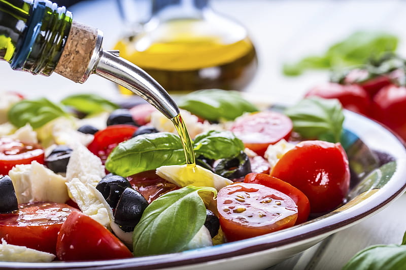 Food, Salad, Oil, Olive, Tomato, HD wallpaper