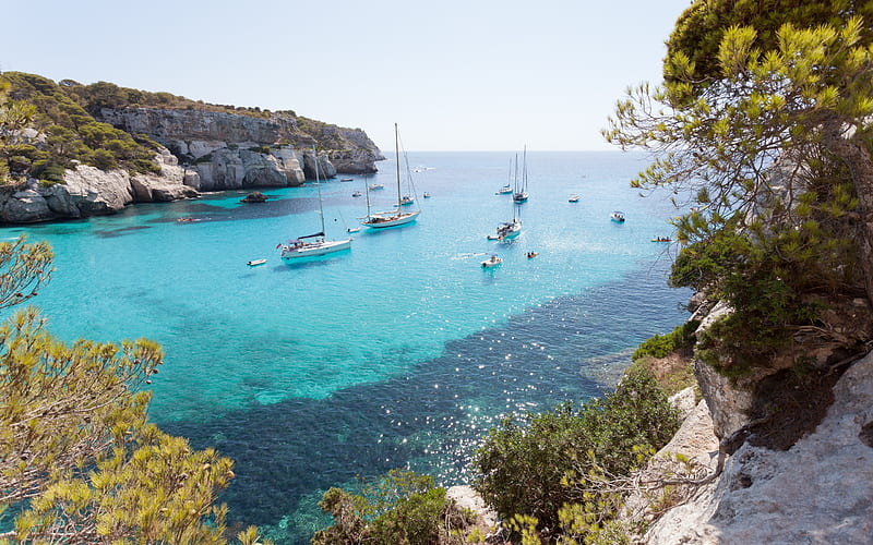 Mediterranean Sea, bay, summer, yachts, sailboats, boats, travel, vacation, seascape, HD wallpaper