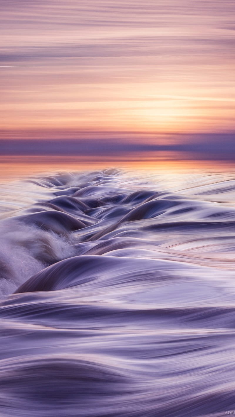 Eternal Flow, abstract, landscape, ocean, sea, sky, sunset, water, waves, HD phone wallpaper