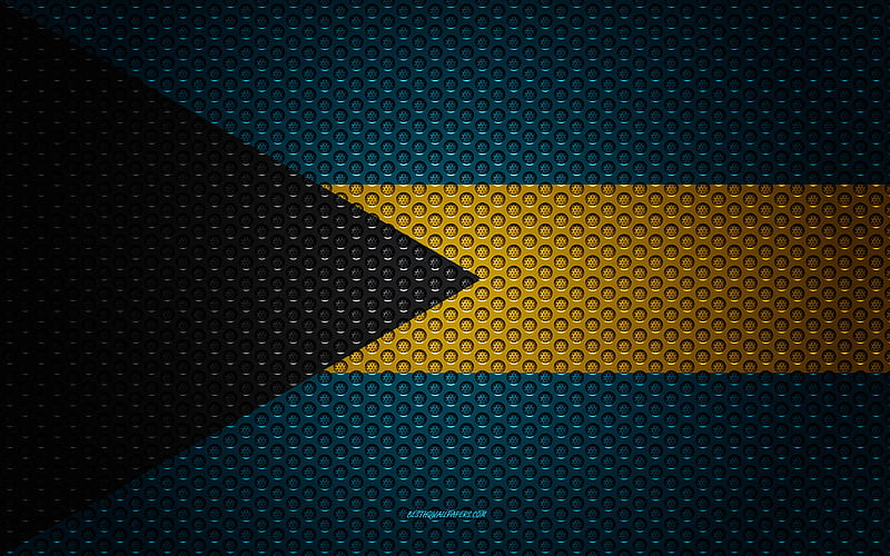 Flag of Bahamas creative art, metal mesh, Bahamas flag, national symbol, silk flag, Bahamas, North America, flags of North America countries, HD wallpaper