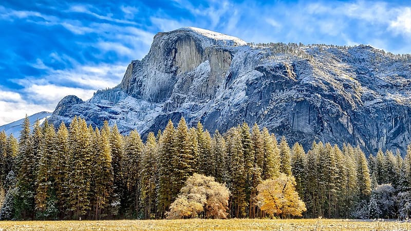 Autumn at Yosemite NP, California, fall, clouds, landscape, trees, colors, sky, mountains, rocks, usa, HD wallpaper