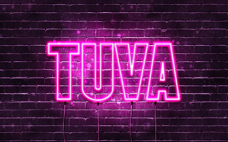 Tuva with names, female names, Tuva name, purple neon lights, Happy Birtay Tuva, popular norwegian female names, with Tuva name, HD wallpaper