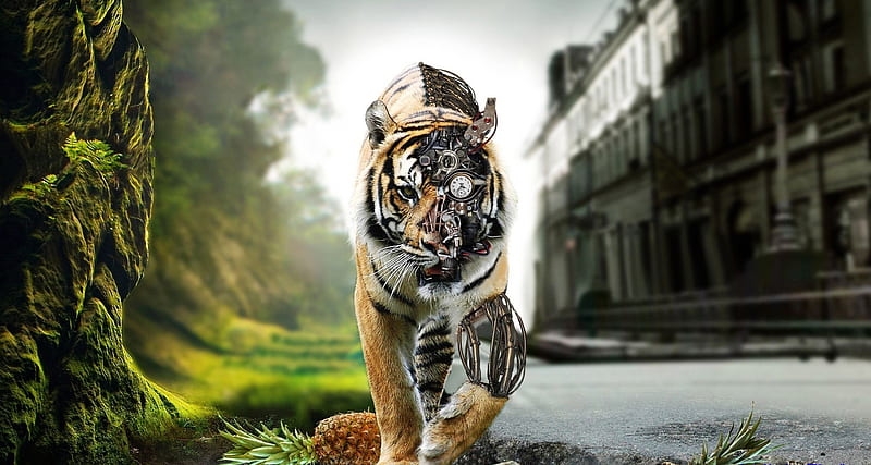 Electronic Tiger, 3d, cg, nature, bonito, tiger, abstract, animals, HD wallpaper