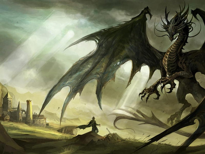 God of Dragon, art, cg, digital painting, lord, wing, dragon, adventure, fantasy, god, HD wallpaper