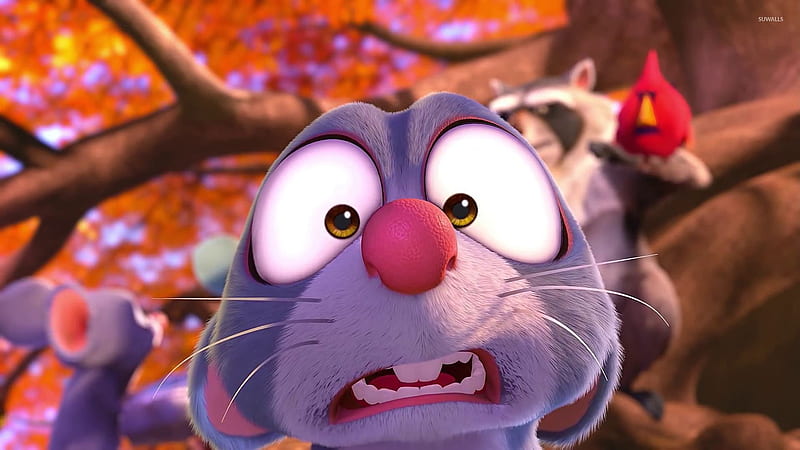 The Nut Job 2: Nutty by Nature (2017), autumn, movie, orange, the nut job 2, purple, funny, face, nutty by nature, eyes, pink, HD wallpaper