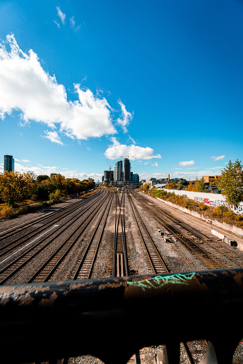 train rails under blue sky, HD phone wallpaper
