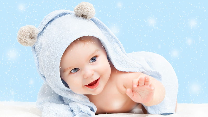 Cute Baby Is Lying Down On White Towel With Sparkling Background Covered With Towel Cute, HD wallpaper