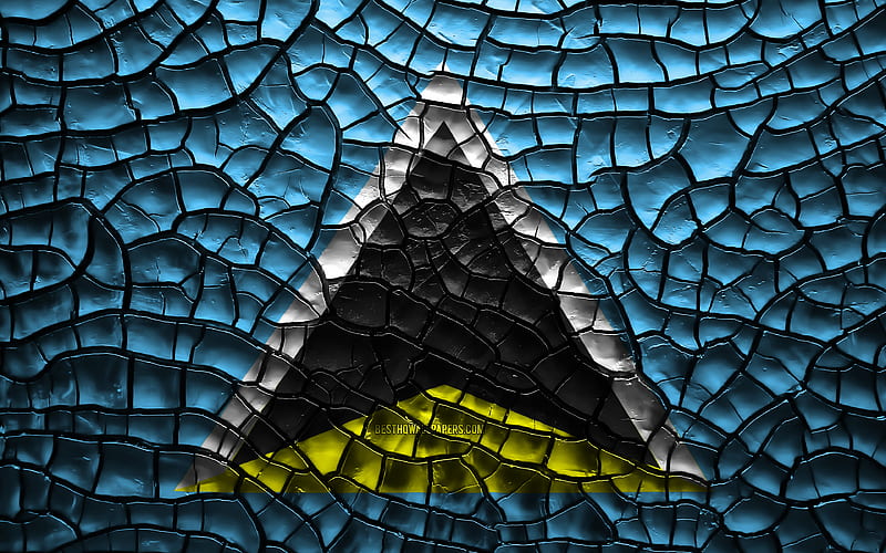 Flag of Saint Lucia cracked soil, North America, Saint Lucia flag, 3D art, Saint Lucia, North American countries, national symbols, Saint Lucia 3D flag, HD wallpaper