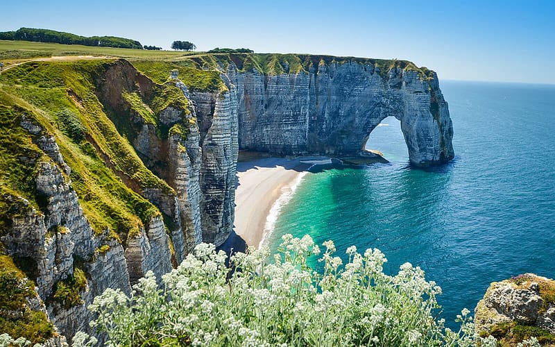 White Chalk Cliff And Arch Etretat Normandy France, arch, chalk, normandy, white, etretat, france, cliff, HD wallpaper