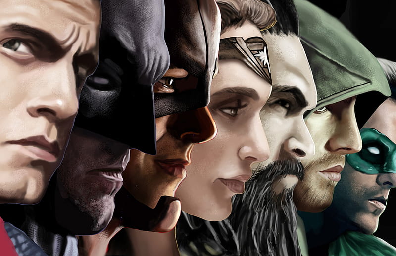 The Heroes, Dawn of Justice, art, daredavil, comics, batman, man, woman, superman, wonder woman, fantasy, girl, Batman v Superman, aquaman, face, green arrow, green lantern, HD wallpaper