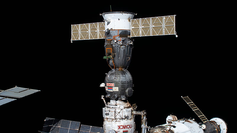 Soyuz MS 16 docked at ISS, ISS, Soyuz MS 16, dock, space, HD wallpaper