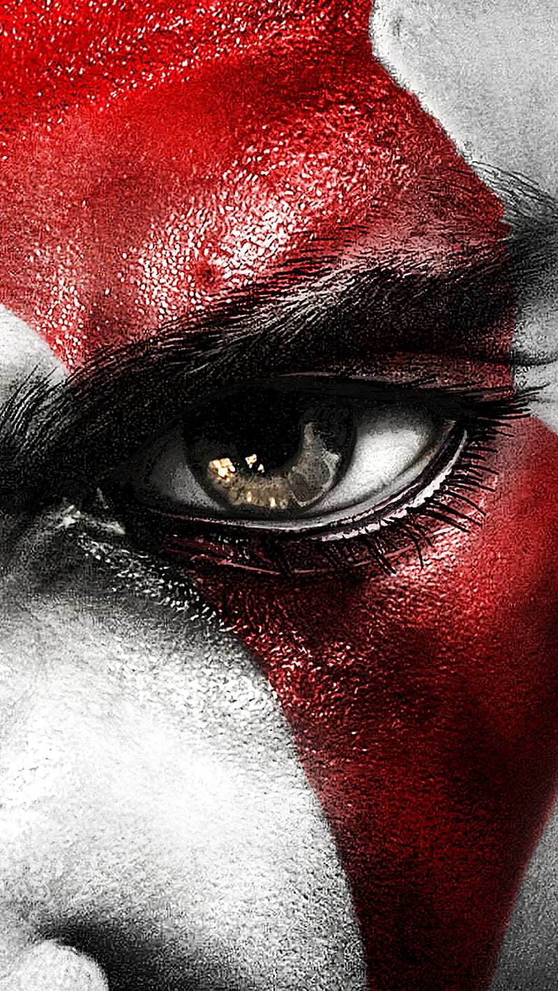 The eye of Kratos, anger, eyes, god of war, gow, ps3, ps4, red, white, HD phone wallpaper