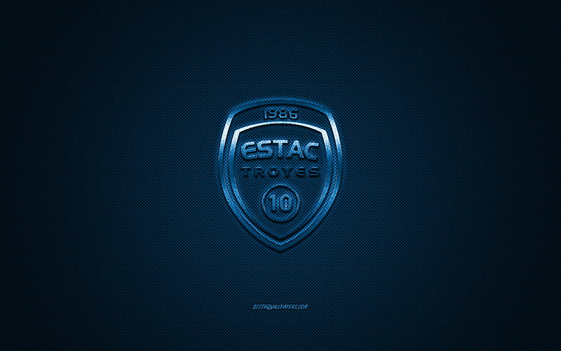 Troyes AC, French football club, Ligue 2, blue logo, blue carbon fiber background, football, Troyes, France, Troyes AC logo, Esperance Sportive Troyes Aube Champagne, HD wallpaper