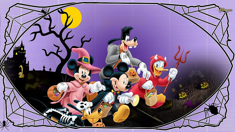 Halloween, gooffy, duck, minnie, mickey mouse, pluto, disney, donald, HD wallpaper