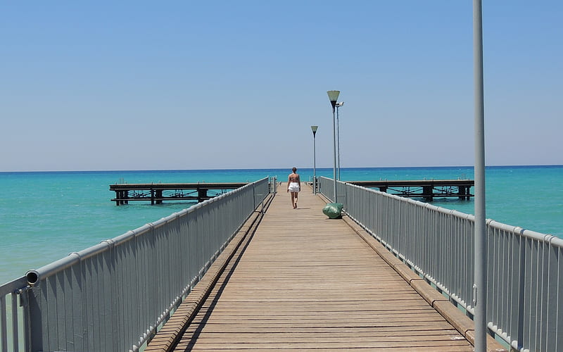 Pier in Cyprus, sky, Cyprus, sea, pier, HD wallpaper