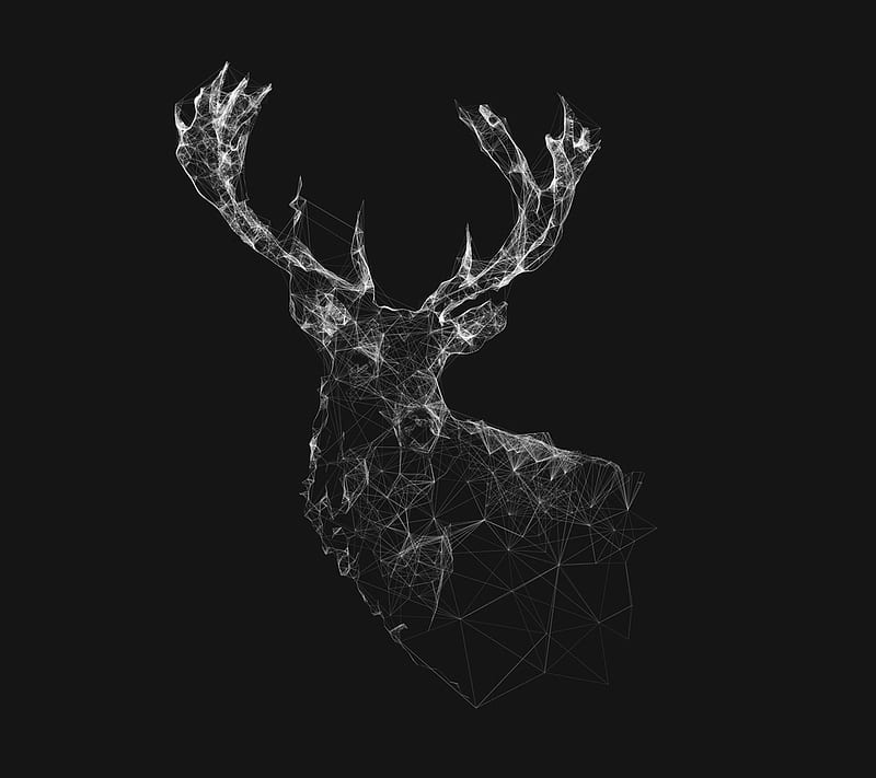 Deer, art, black, elk, HD wallpaper