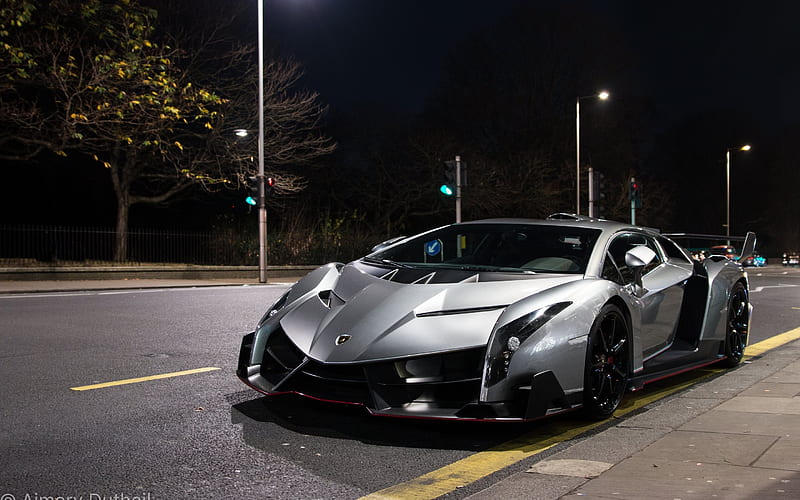 Lamborghini Veneno, supercar, silver Veneno, evening, night, silver  Lamborghini, HD wallpaper | Peakpx