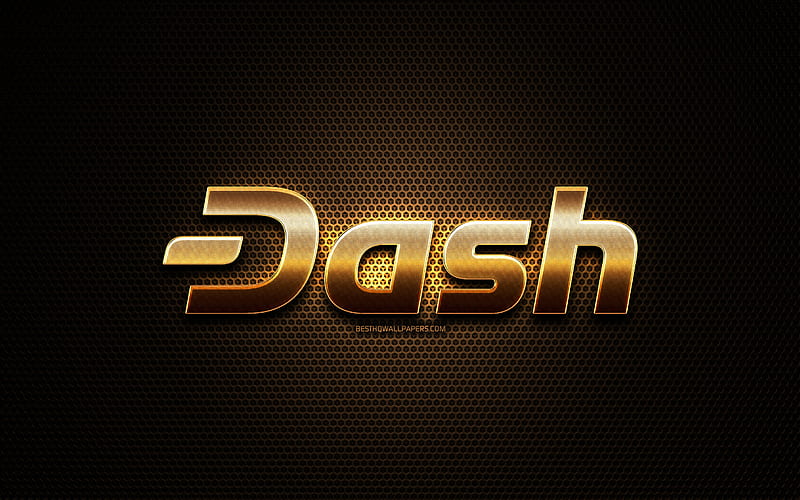 Dash glitter logo, cryptocurrency, grid metal background, Dash, creative, cryptocurrency signs, Dash logo, HD wallpaper
