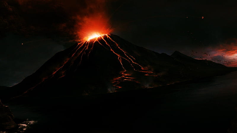 Night Volcano, VOLCANO, BEAUTY, NATURE, MOUNTIANS, HD wallpaper