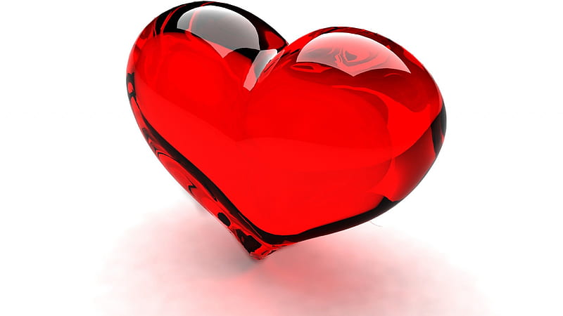 Red Glassy Heart In White Background Heart, HD wallpaper