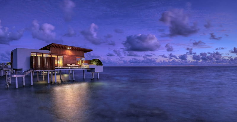Islas maldivas noche, islas, bucear, viajar, bungalow, bonito, nubes, mar,  paraíso, Fondo de pantalla HD | Peakpx