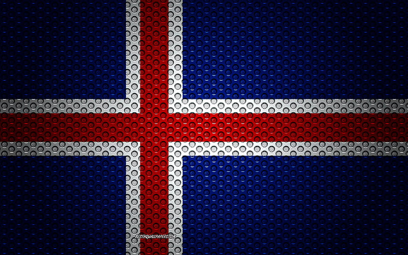 Flag of Iceland creative art, metal mesh texture, Icelandic flag, national symbol, Iceland, Europe, flags of European countries, HD wallpaper