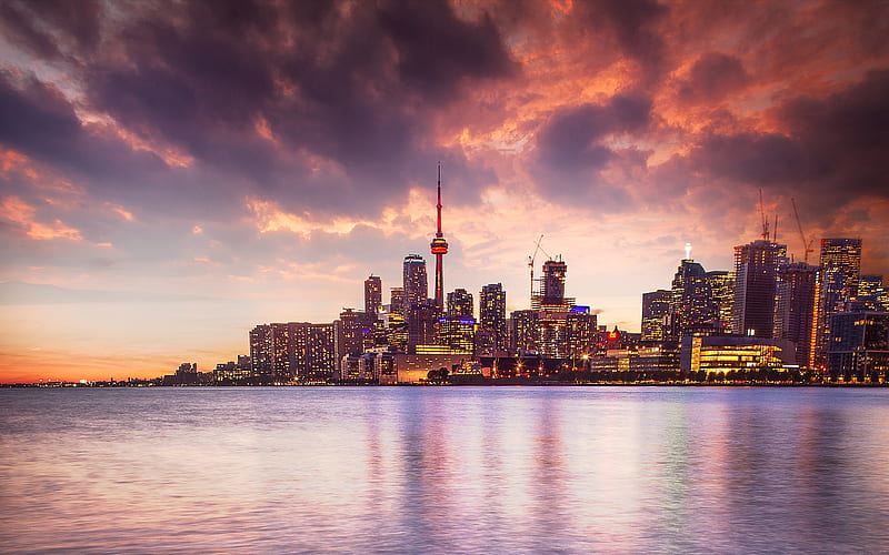 Toronto, sunset, canadian cities, Canada, Toronto at evening, cityscapes, North America, HD wallpaper