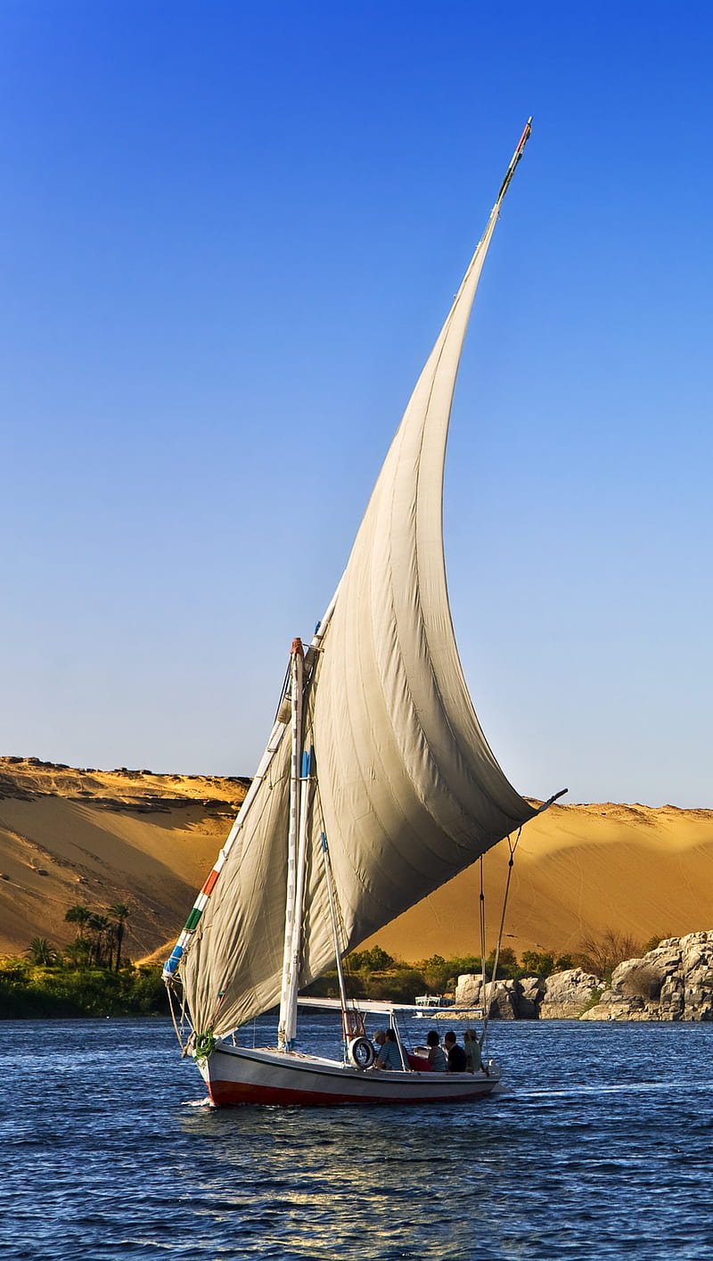 The Nile, boat, desert, egypt, HD phone wallpaper