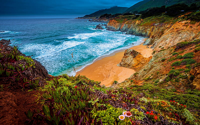 Julia Pfeiffer Burns State Park, Big Sur, R, ocean, coast, USA, California, America, beautiful nature, HD wallpaper