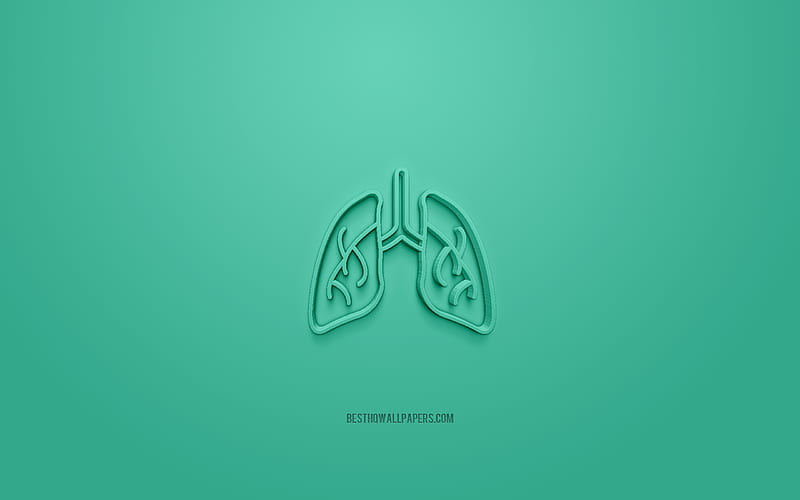 Lungs 3d icon, green background, 3d symbols, Lungs, creative 3d art, 3d icons, Lungs sign, Eco 3d icons, HD wallpaper