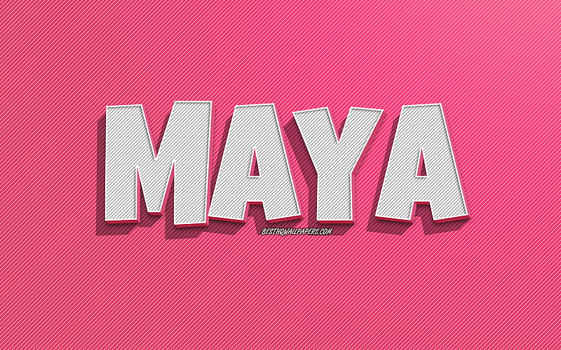 Maya, pink lines background, with names, Maya name, female names, Maya greeting card, line art, with Maya name, HD wallpaper