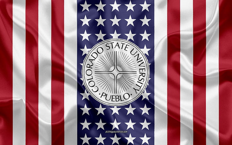 Colorado State University Pueblo Emblem, American Flag, Colorado State University Pueblo logo, Pueblo, Colorado, USA, Emblem of Colorado State University Pueblo, HD wallpaper