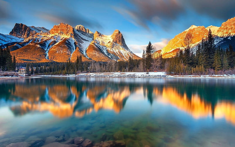 canada, lake, winter, albert, canmore lake, mountains, alberta, HD wallpaper