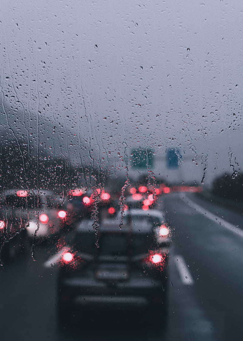 glass, drops, rain, blur, carros, road, HD phone wallpaper